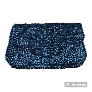 VTG 50's Sharonee Evening Clutch Black Floral Sequin Glam Formal Fancy Evening